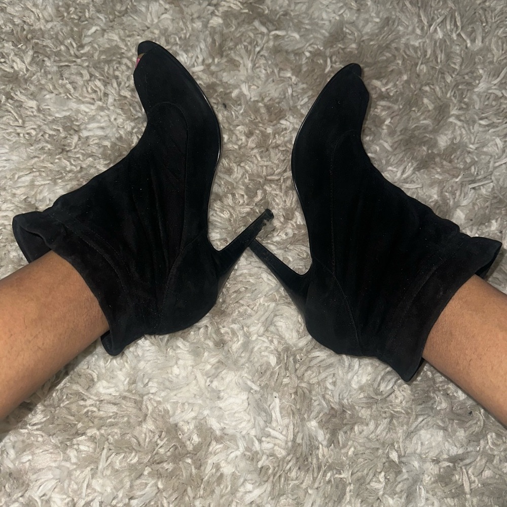 Suede peep toe bootie